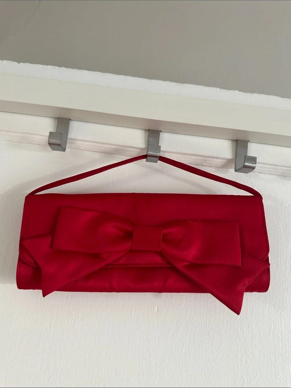 Red Satin Bow Clutch Bag